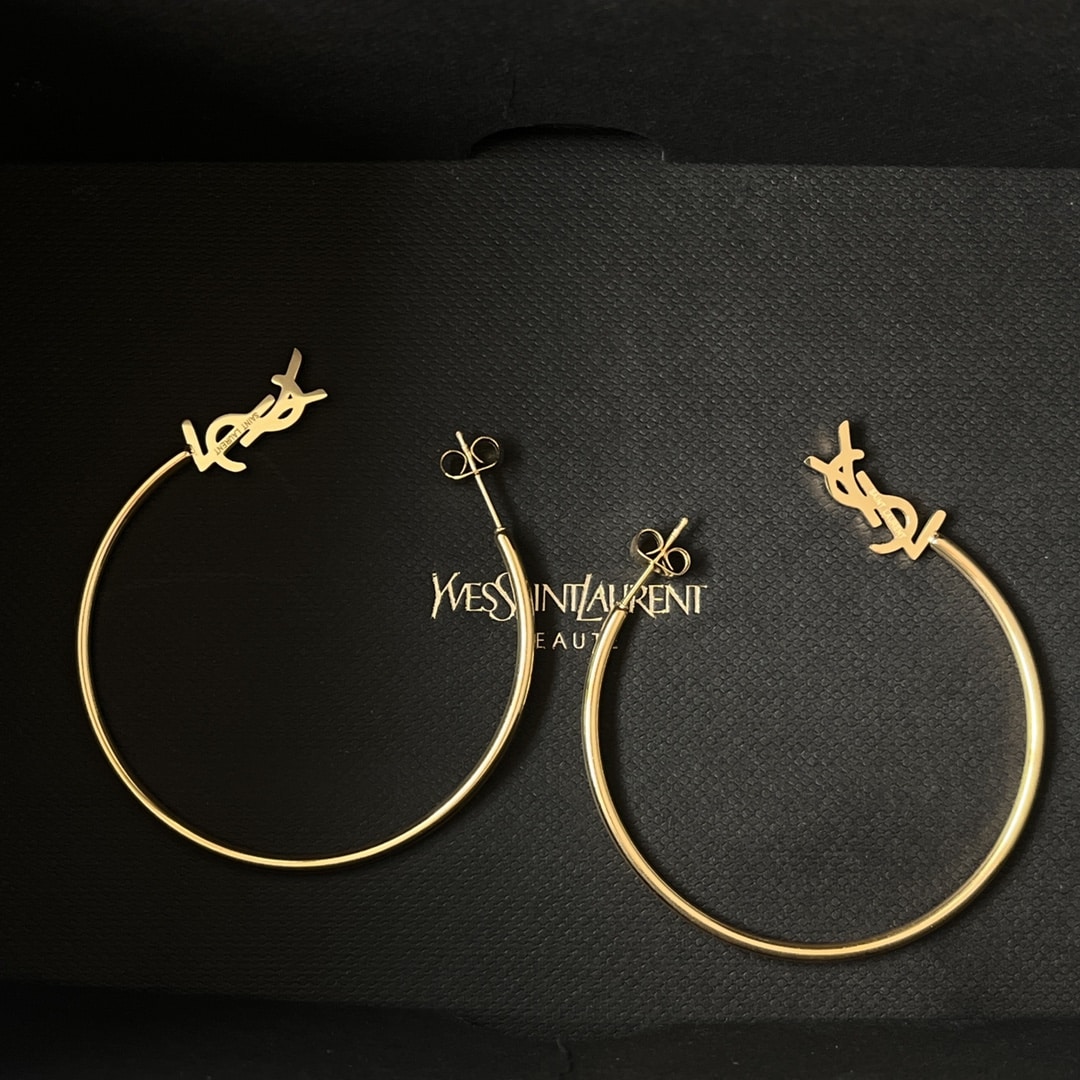 Saint Laurent Ysl Logo Big Round Earrings Gold