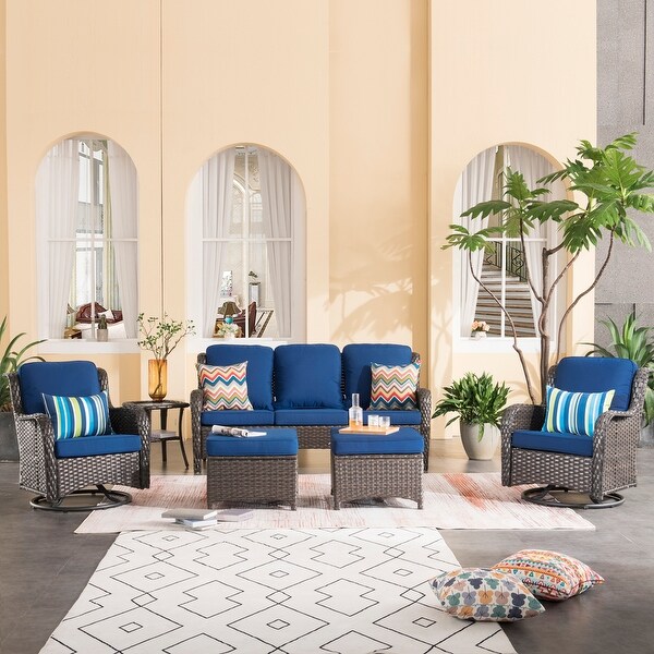 OVIOS 6piece Rattan Wicker Patio Furniture Set Swivel Gliding Chair Set