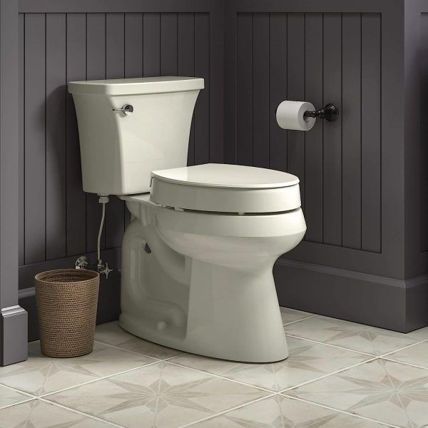25875-96 Hyten Elevated Quiet-Close Elongated Toilet Seat, Contoured Seat with Grip-Tight Bumpers, Quick-Attach Hardware, Biscuit