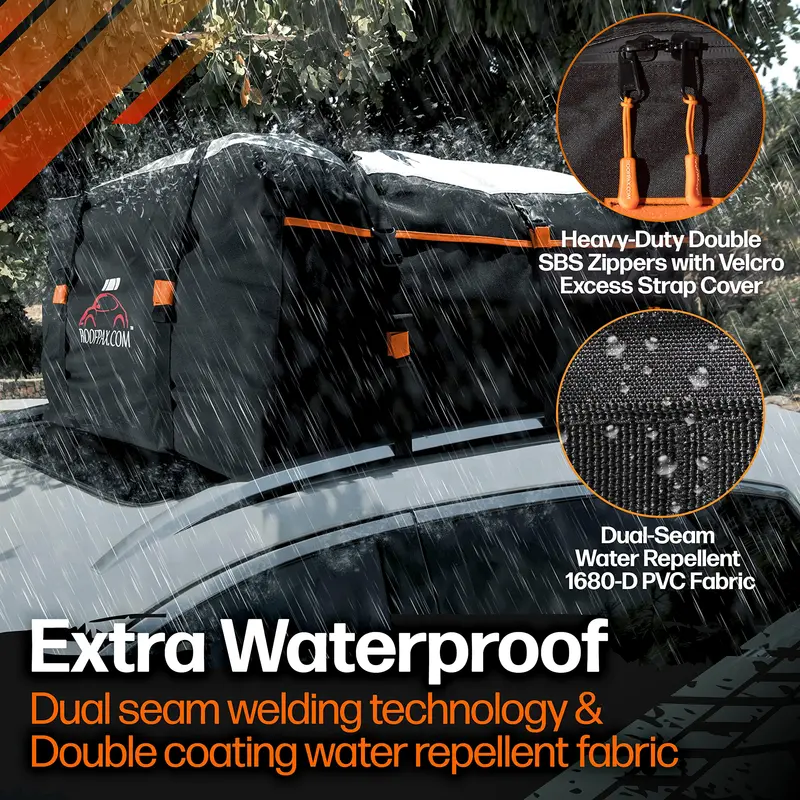 RoofPax 19 cft. Extra Waterproof Car Rooftop Cargo Carrier Bag, Heavy Duty, 6 Safety Hooks Included