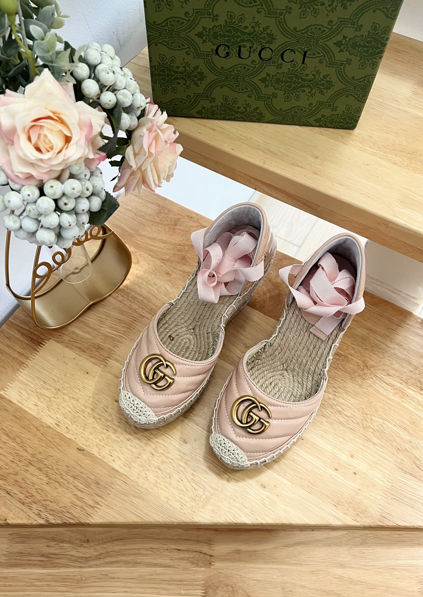 Gucci Leather Platform Espadrille Pink