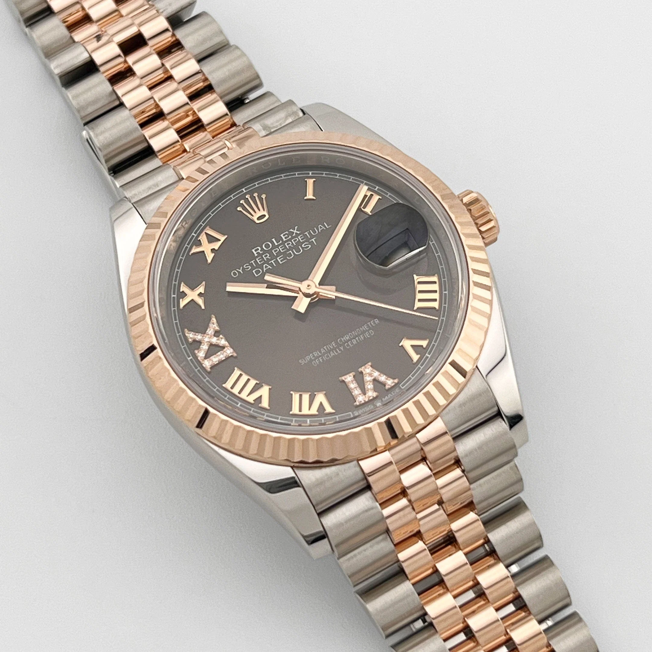 Rolex Datejust 36 126231 Rose Gold Stainless Steel Dark Rhodium Roman Numerals Diamond Dial Jubilee (2026)