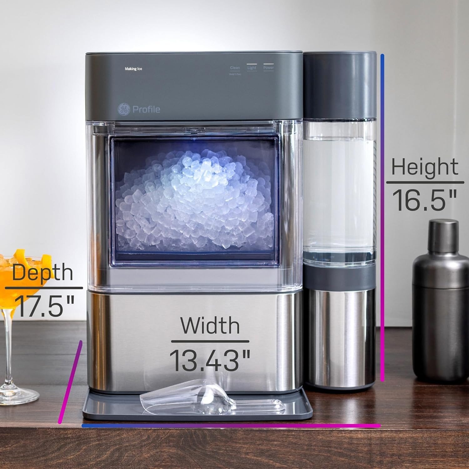 Chewable Crunchable Countertop Nugget Ice Maker, Scoop included, 38 lbs in 24 hours, Pellet Ice Machine with WiFi & Smart Connected, Stainless Steel