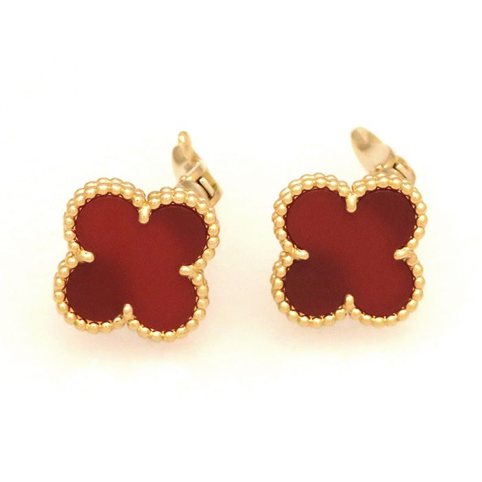 Van Cleef & Arpels Vintage Alhambra Carnelian Earrings 18K Yellow Gold
