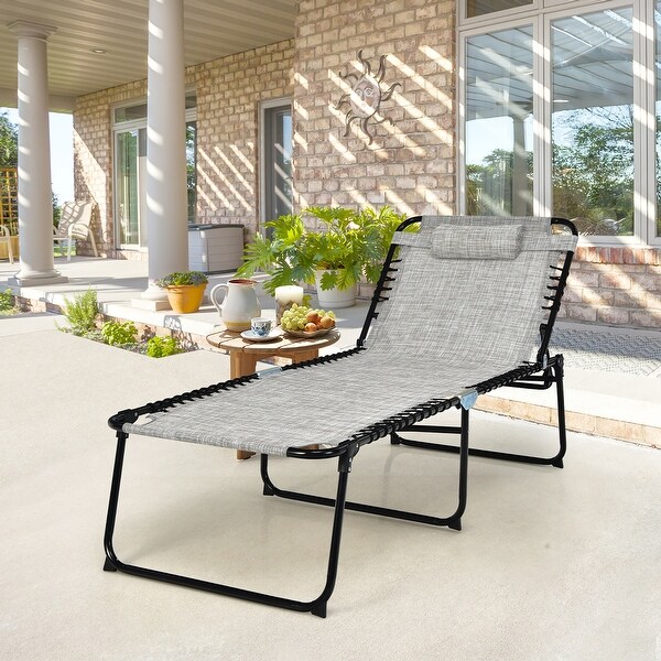 Costway Folding Lounge Chaise Chair 4 Position Patio Recliner w/Pillow