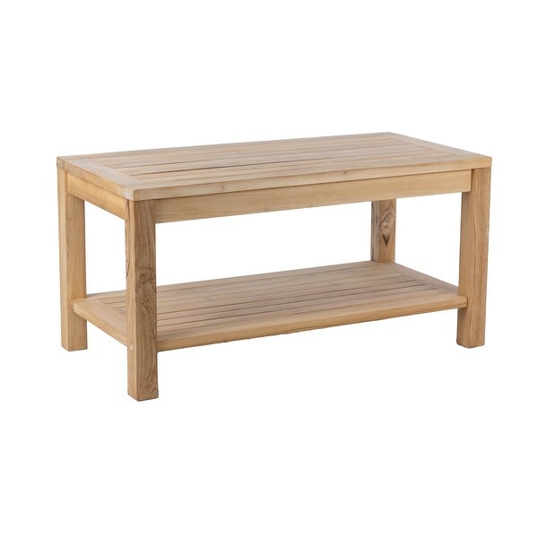 RRI Goods Teak wood Patio Table,Rectangular Natural Wood Coffee Table With Storage for Balcony,Lawn,Backyard