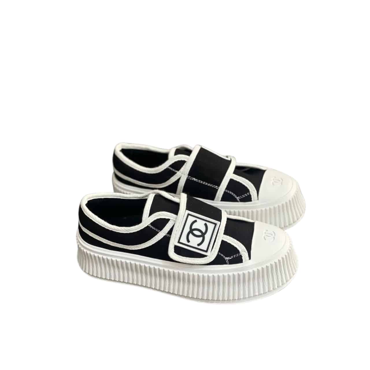Chanel White Cc Cap Toe Slipon Sneaker Black