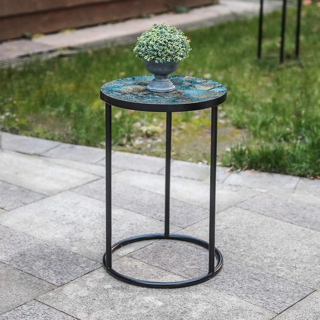 Whole Housewares Mosaic Metal Round Side Table Blue Set Of 2