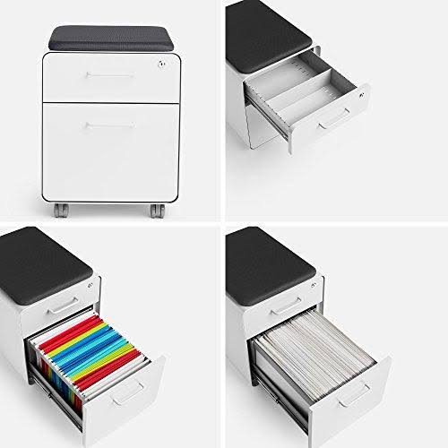 Poppin White Mini Stow 2-Drawer File Cabinet, Rolling