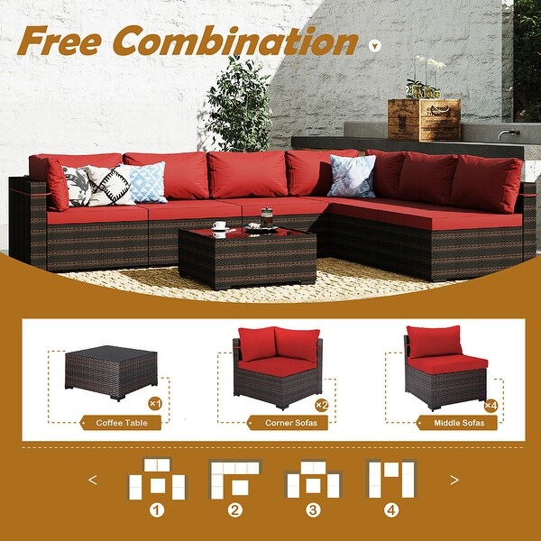UPHA Cushioned 7piece Conversation Sectional Patio Group Furniture