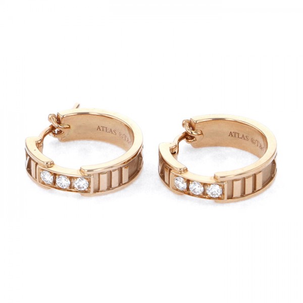 Tiffany & Co. Atlas Hoop Earrings 18K Rose Gold Diamond