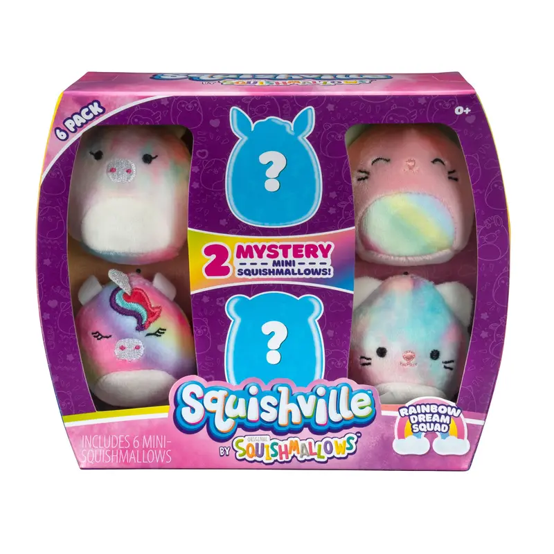 Squishmallows’ Squishville Mystery Mini Plush Rainbow Dream Squad, Six 2” Soft Mini-Squishmallow Rainbow Animals