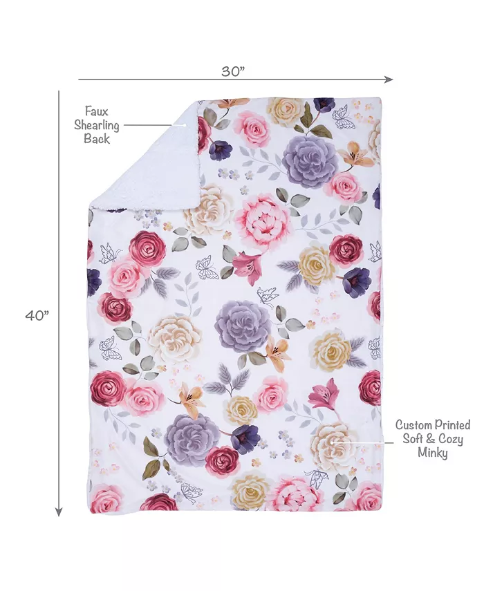 Lambs and Ivy Secret Garden Ultra-Soft Fleece Minky Floral Baby Blanket