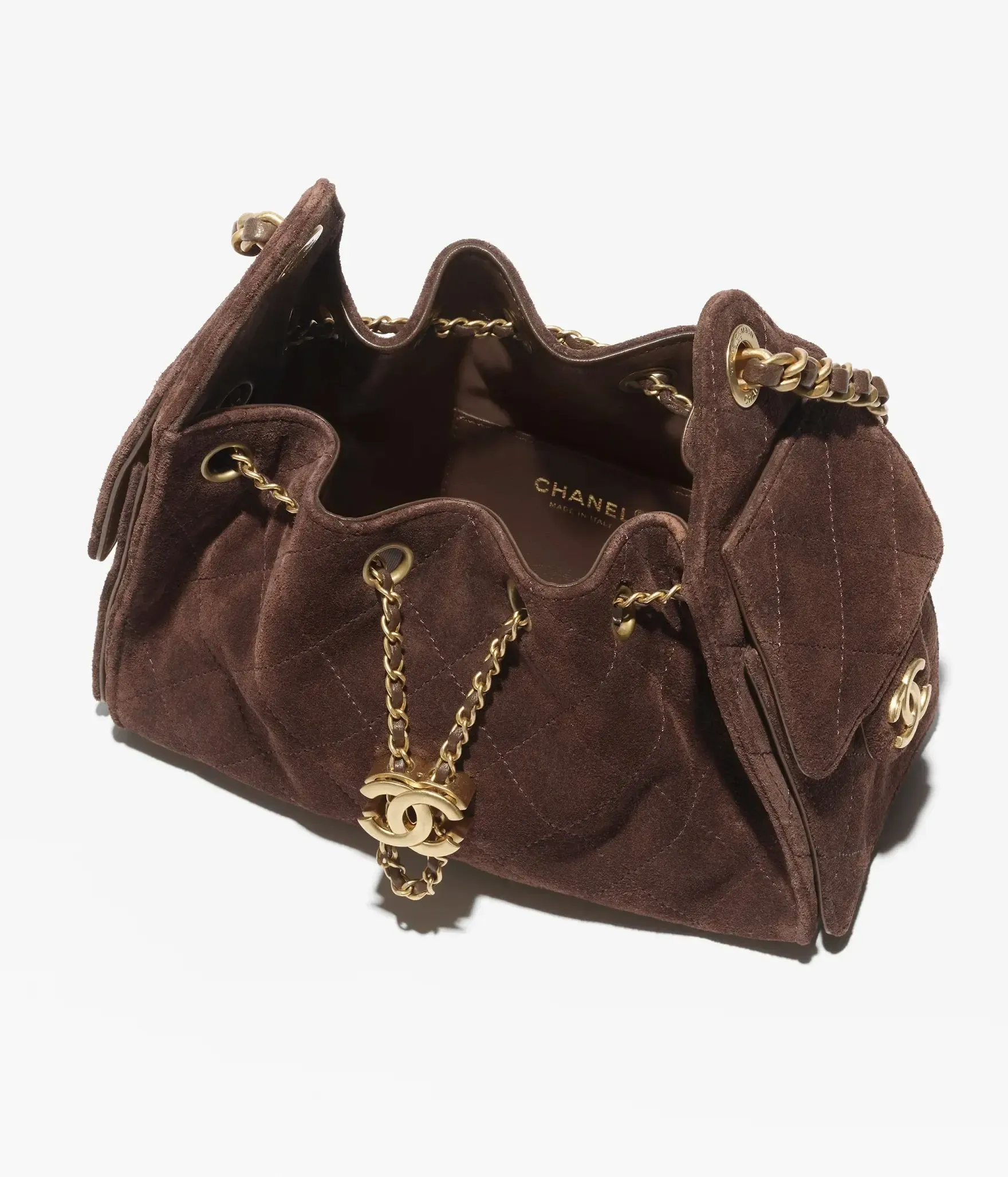 Chanel 25 Mini Dark Brown Suede Calfskin Gold Hardware
