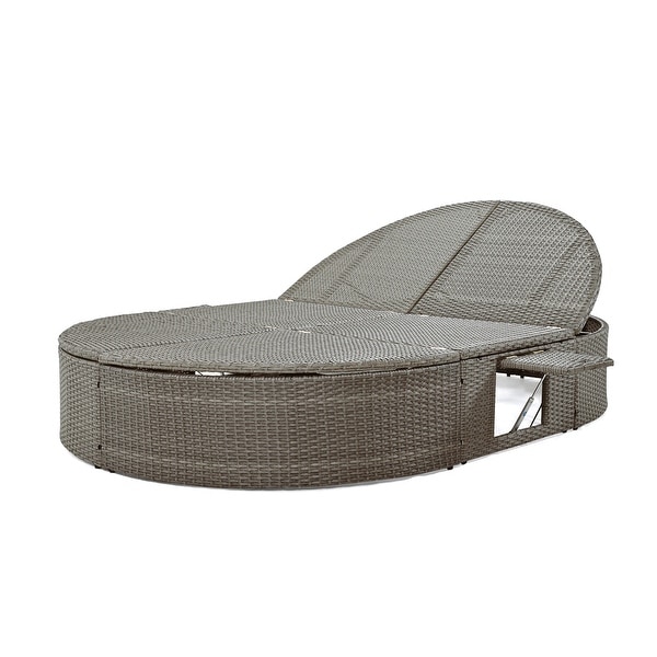 2Person Rattan Garden Reclining Chaise Lounge Daybed with Cup Trays