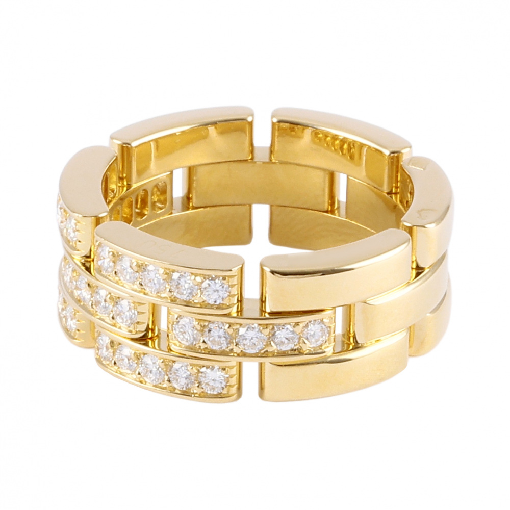 Cartier Mayon Pantale Triple Half Pave Ring 18K Yellow Gold Diamond B412700