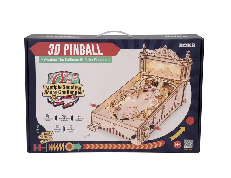 ROKR 3D Puzzle 3D Pinball Machine,Retro Games Marble Run,Birthday Gift for Adult Kid,482 Pcs