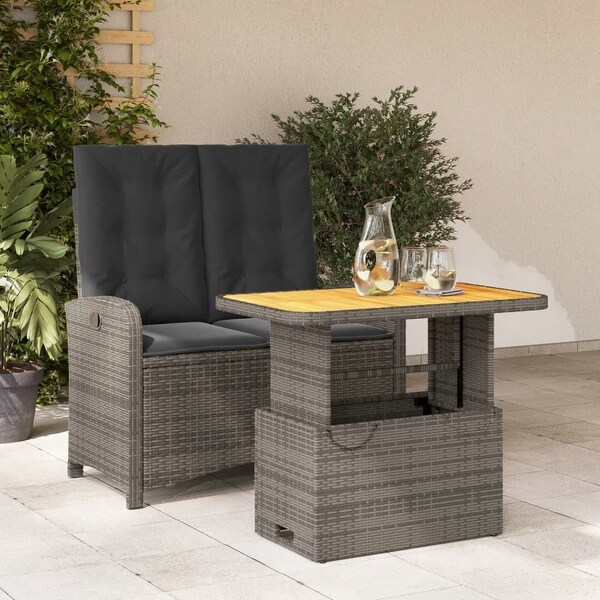 vidaXL Patio Dining Set with Cushions Outdoor Seating 2 Piece Gray Poly Rattan