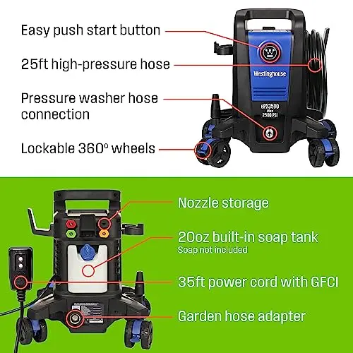 Westinghouse ePX3500 Electric Pressure Washer – 3500 PSI, 2.5 GPM, Onboard Detergent Tank & Quick-Connect Nozzles
