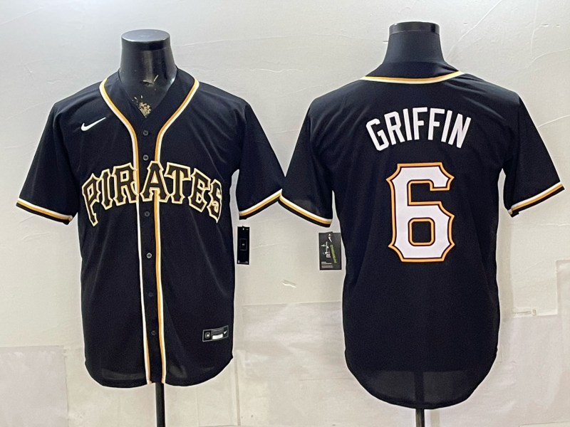 Men's Pittsburgh Pirates Konnor Griffin #6 Fashion Replica Black Out Jersey