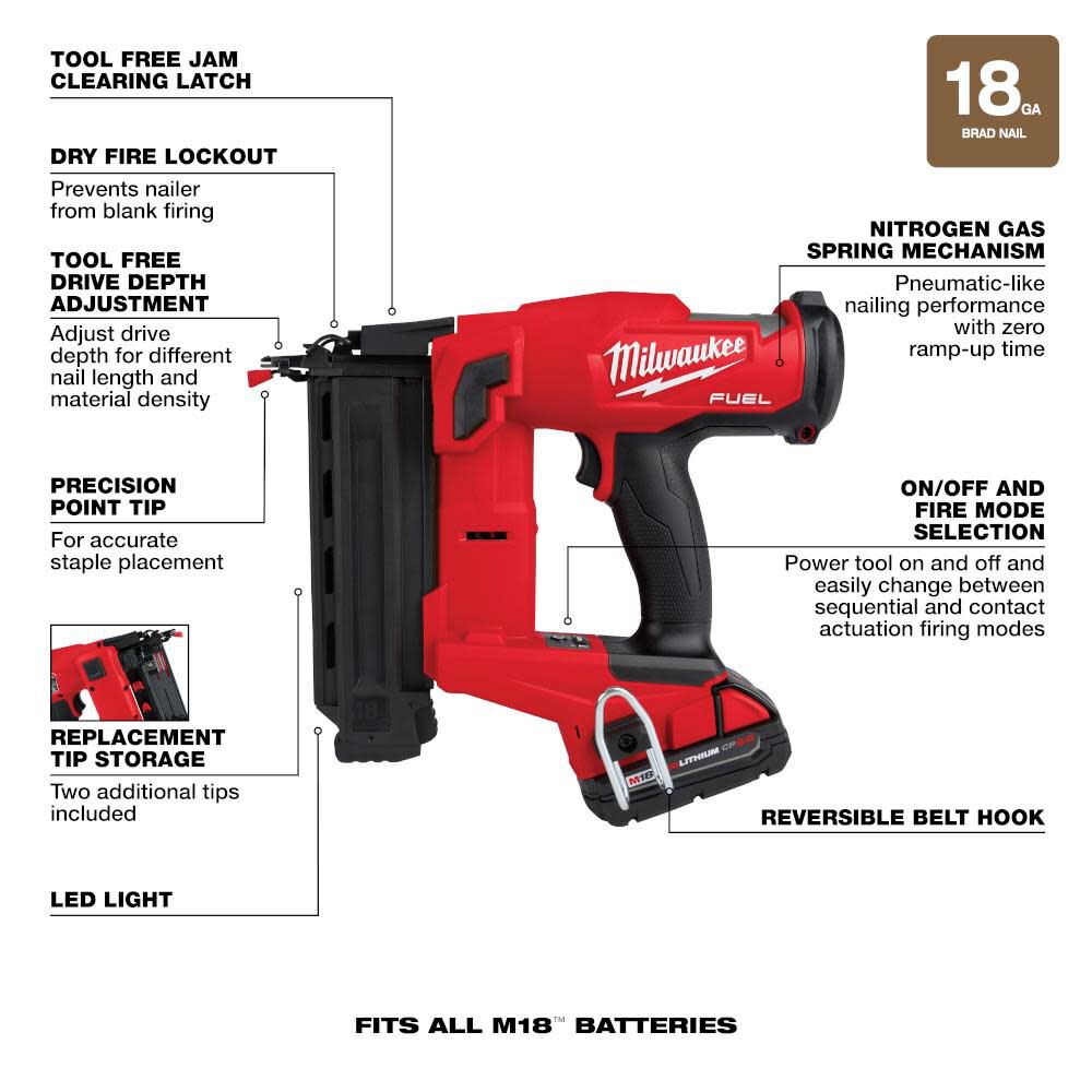 M18 FUEL 18 Gauge Brad Nailer Kit 2746-21CT from