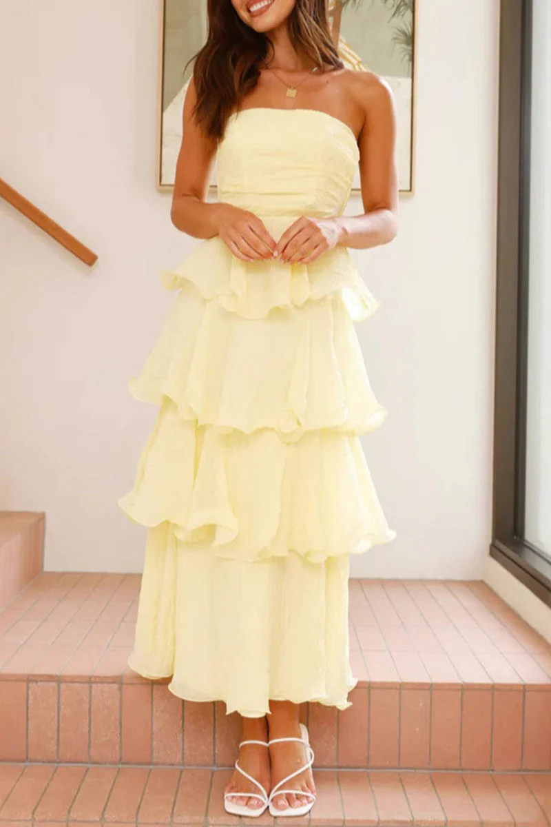Strapless Backless Tiered Maxi DressClistos