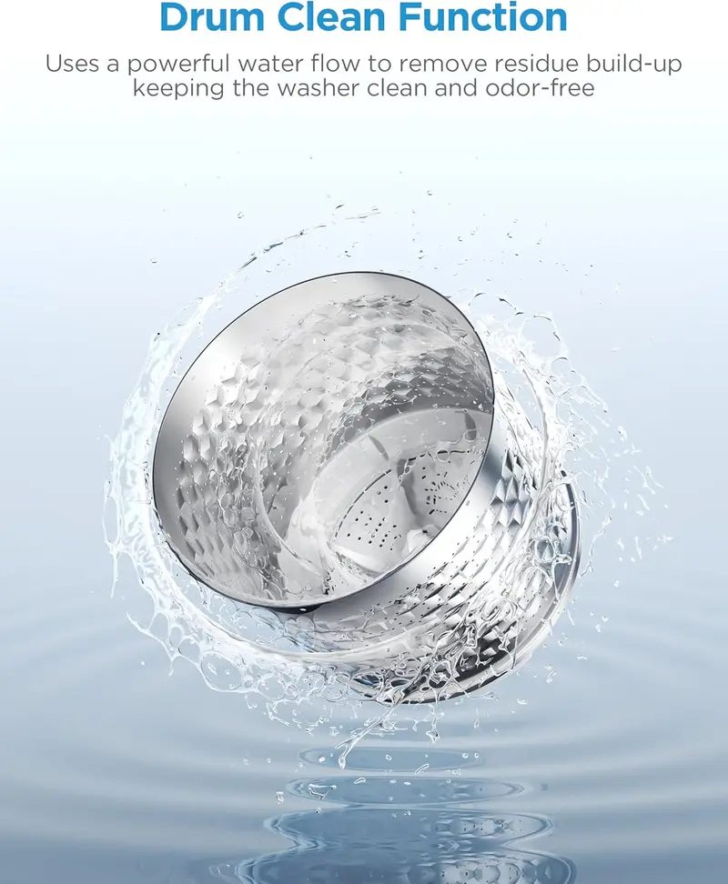 Portable Top-Load Washing Machine – 6 Wash Cycles, Stainless Steel Drum, Transparent Lid, LED Display, Drum Clean Function (White)