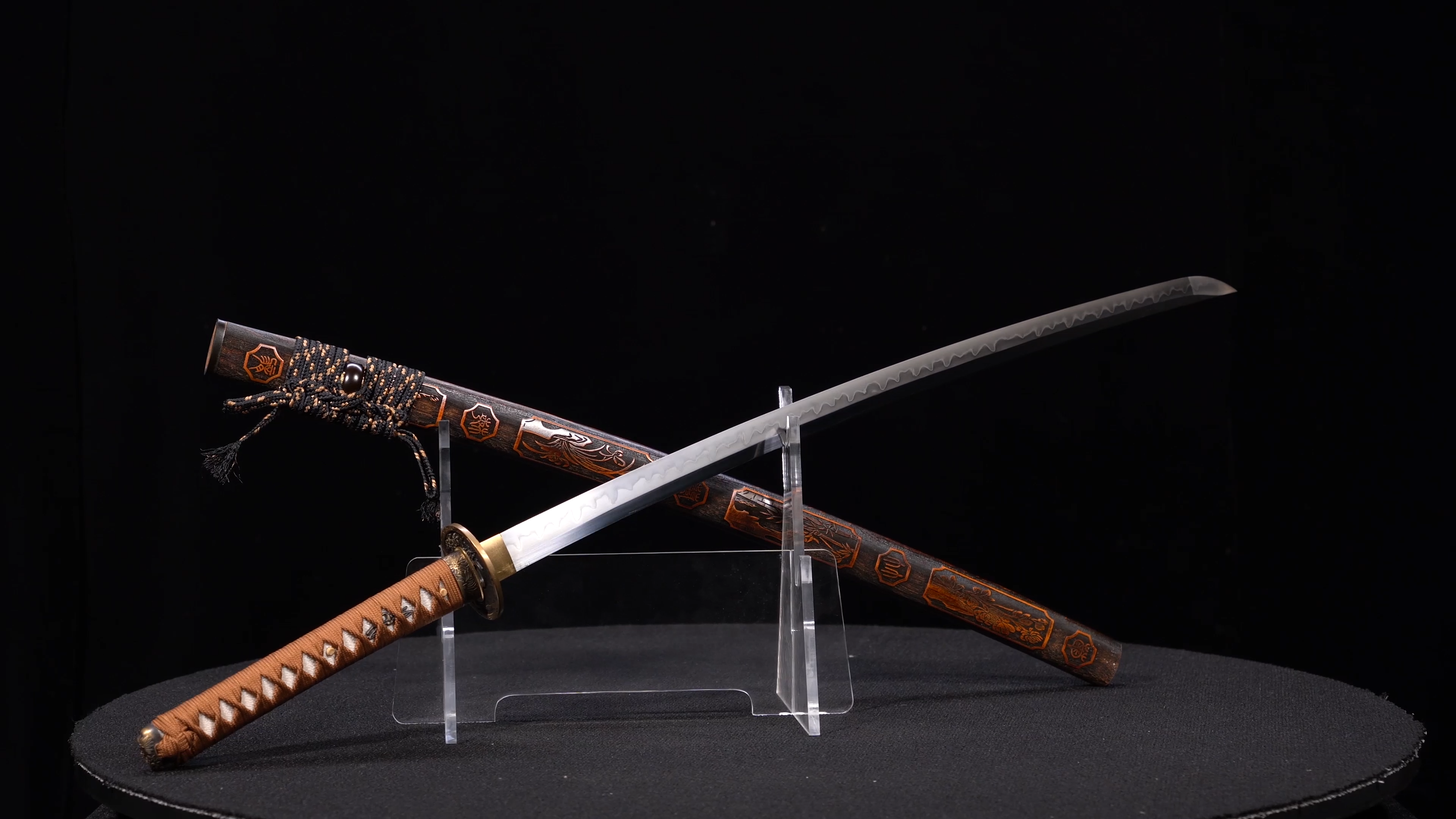 Handmade Katana T10 Steel Clay Tempered Four Gentlemen Saya Full Tang