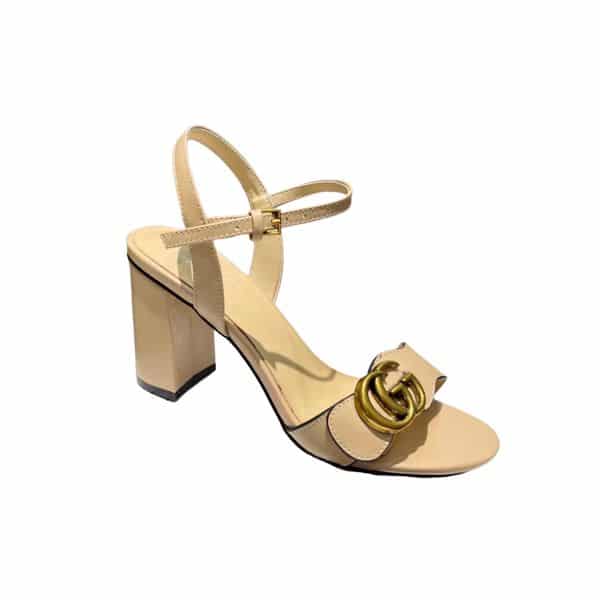 Gucci Leather Mid Heel Sandal Beige