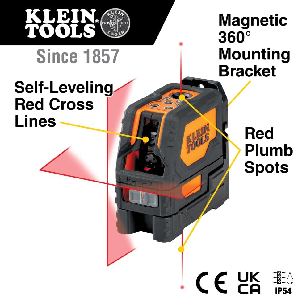 Klein Tools 93LCLS Laser Level, Self Leveling, Cross Line Level with Plumb Spot and Magnetic Mounting Clamp