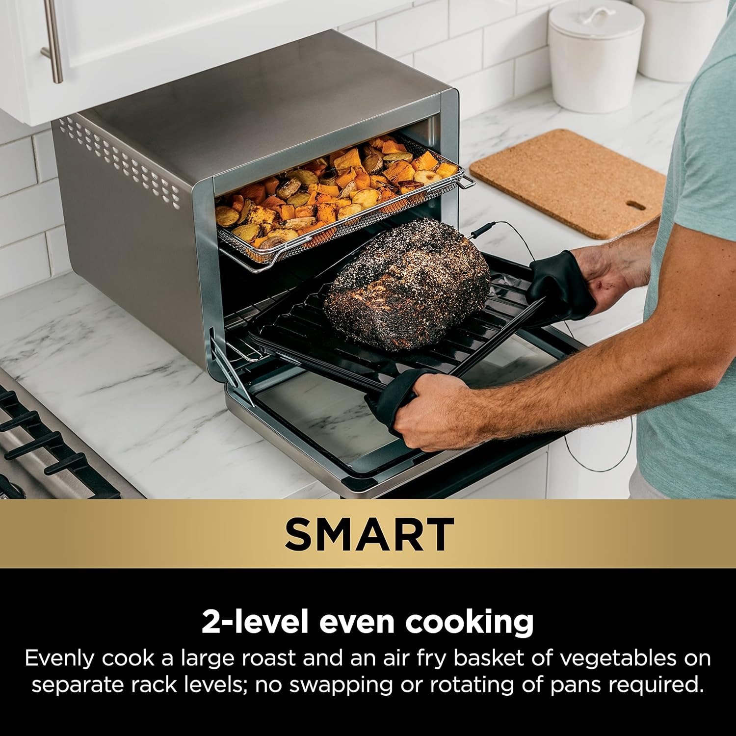 10-in-1 XL Air Fry Oven 1800W Surround Convection Smart Thermometer 450°F Silver
