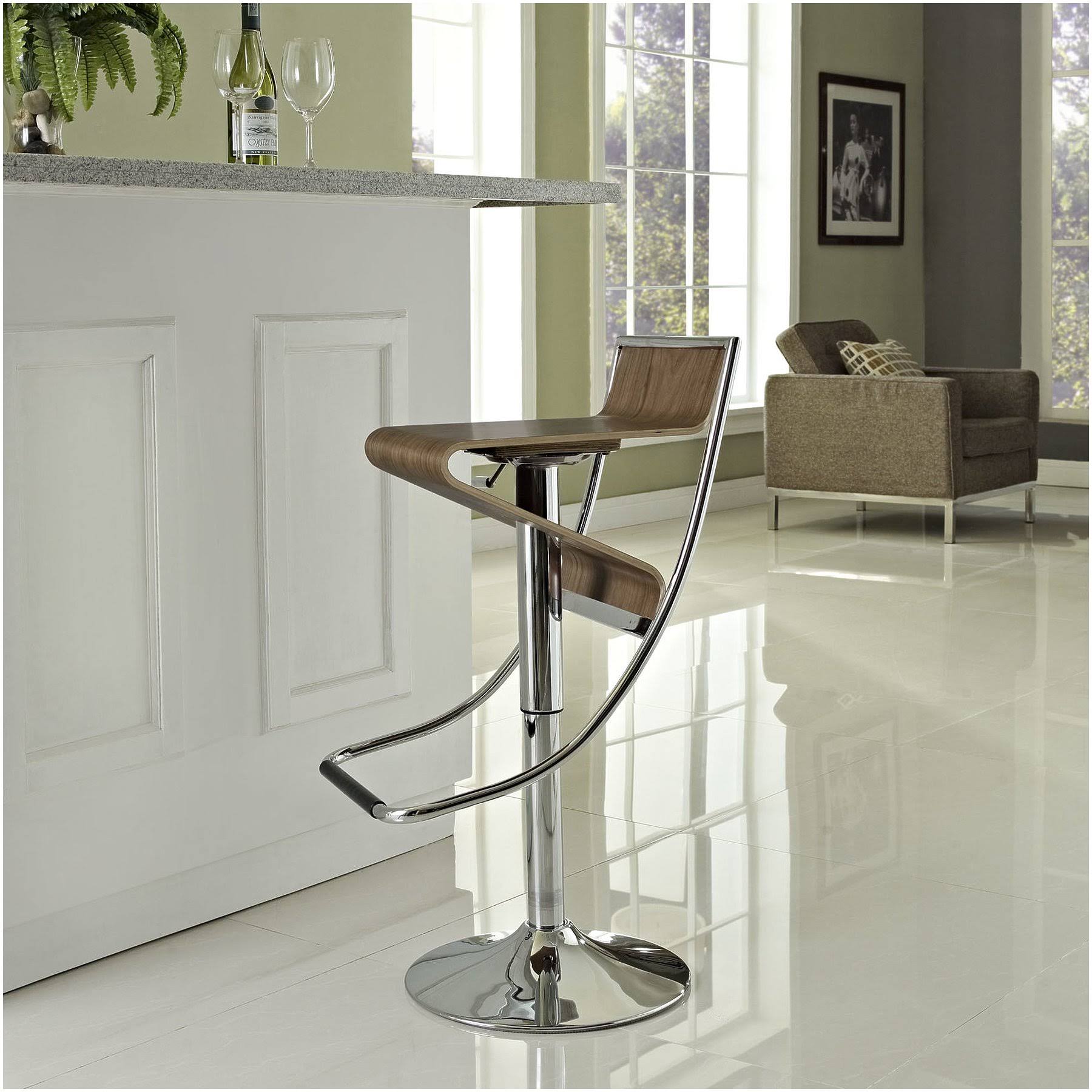Modway Zig-Zag Bar Stool - Walnut