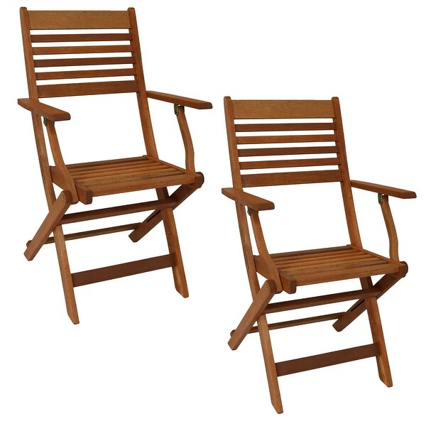Sunnydaze Meranti Wood Outdoor Folding Patio Armchairs