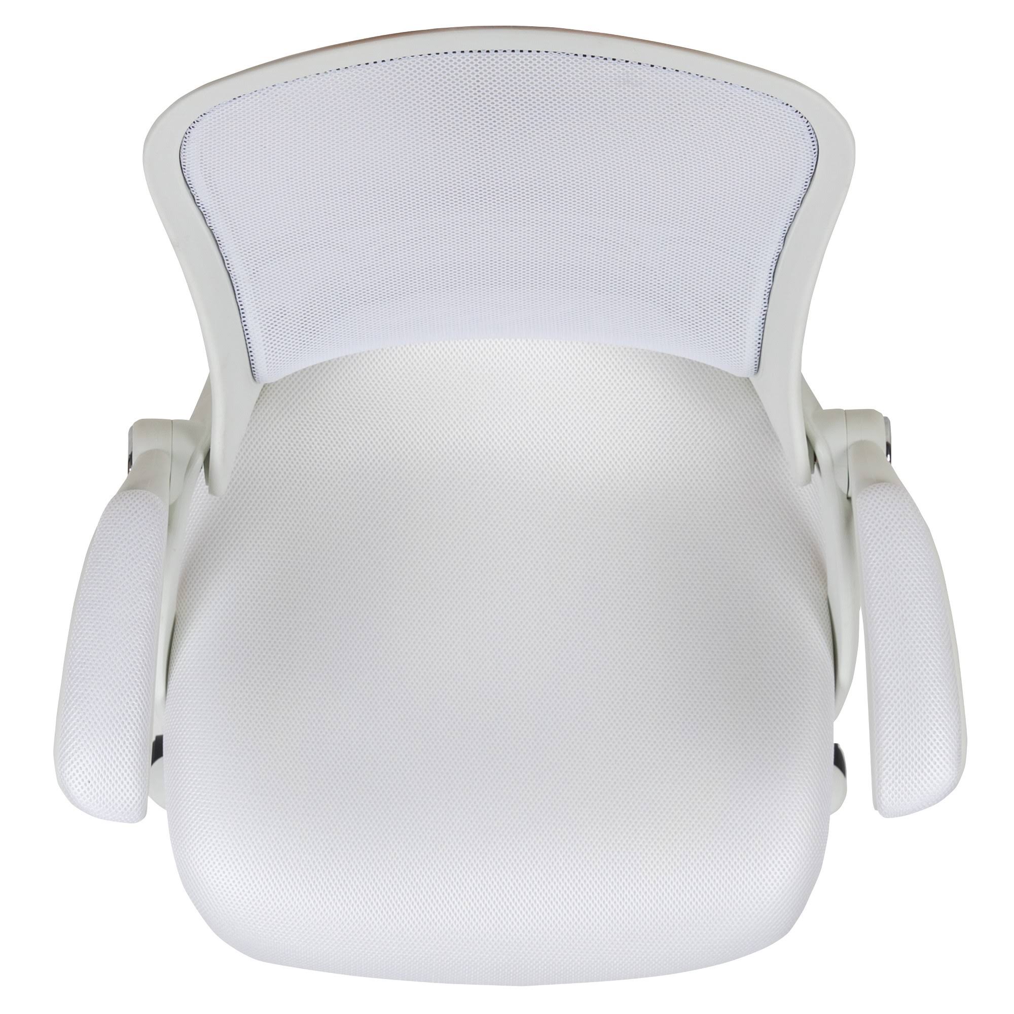 Emma and Oliver High Back White Mesh Ergonomic Office Chair with White Frame and Flip-Up Arms