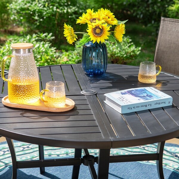 MAISON ARTS 5Piece Patio Dining Set,Geometrically Stamped Round Table and 4 Textilene Dining Chairs
