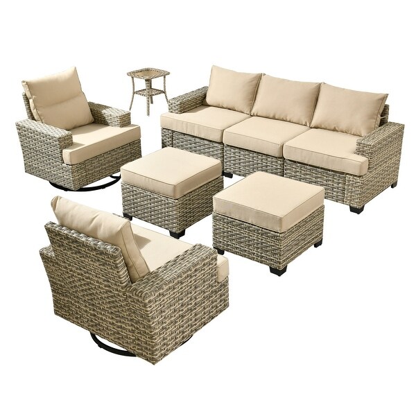 OVIOS 8 Pieces T shaped Seat Wide Armrest Swivel Chair Set With Ottoman