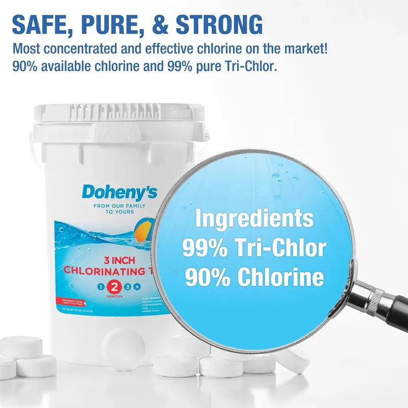 Pro-Grade 3″ Stabilized Chlorine Tablets – 99% Pure Tri-Chlor Pool Sanitizer, Slow-Dissolving & Individually Wrapped (50 lb)