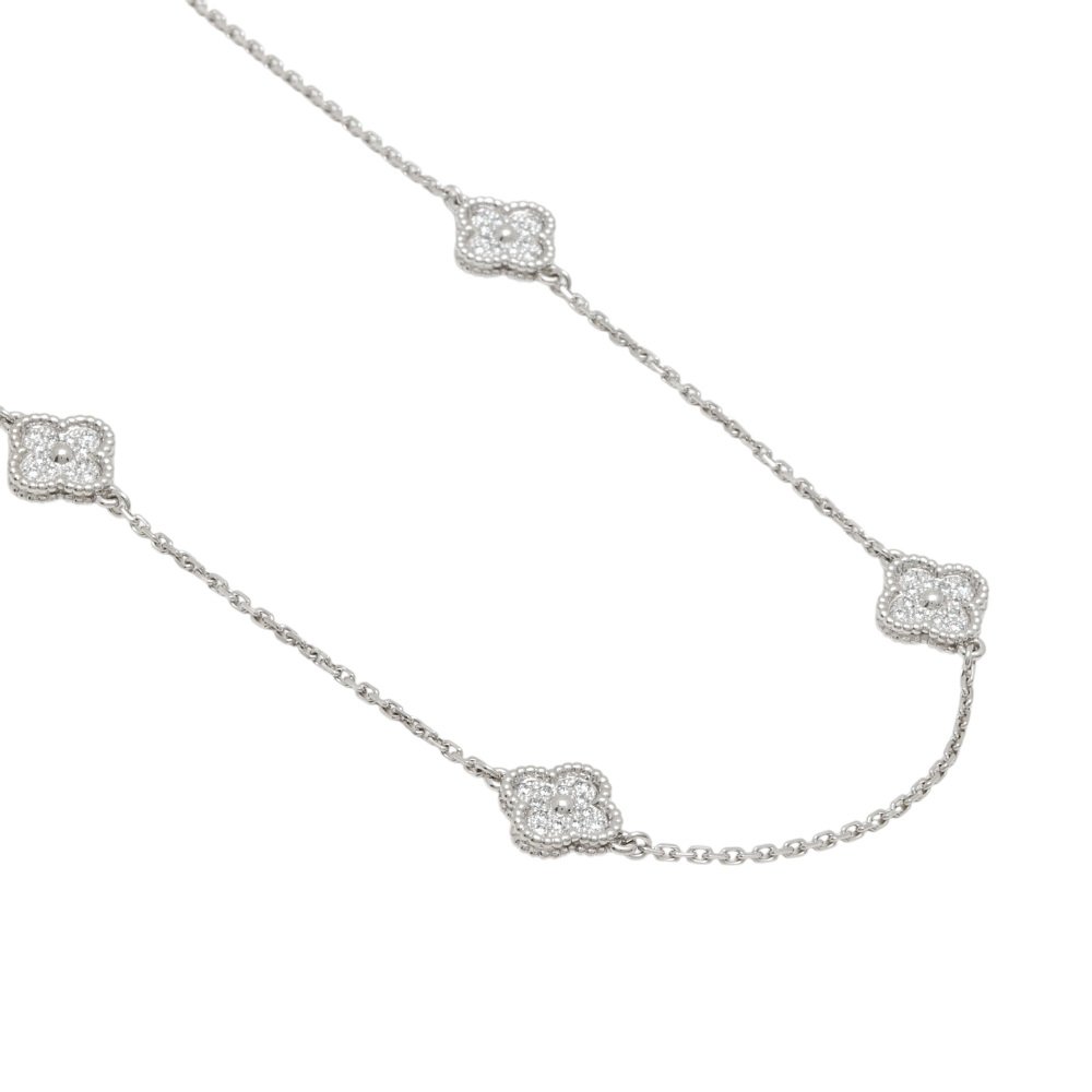 Van Cleef & Arpels Sweet Alhambra Necklace 16 Motifs 18K White Gold Diamond VCARO85A00