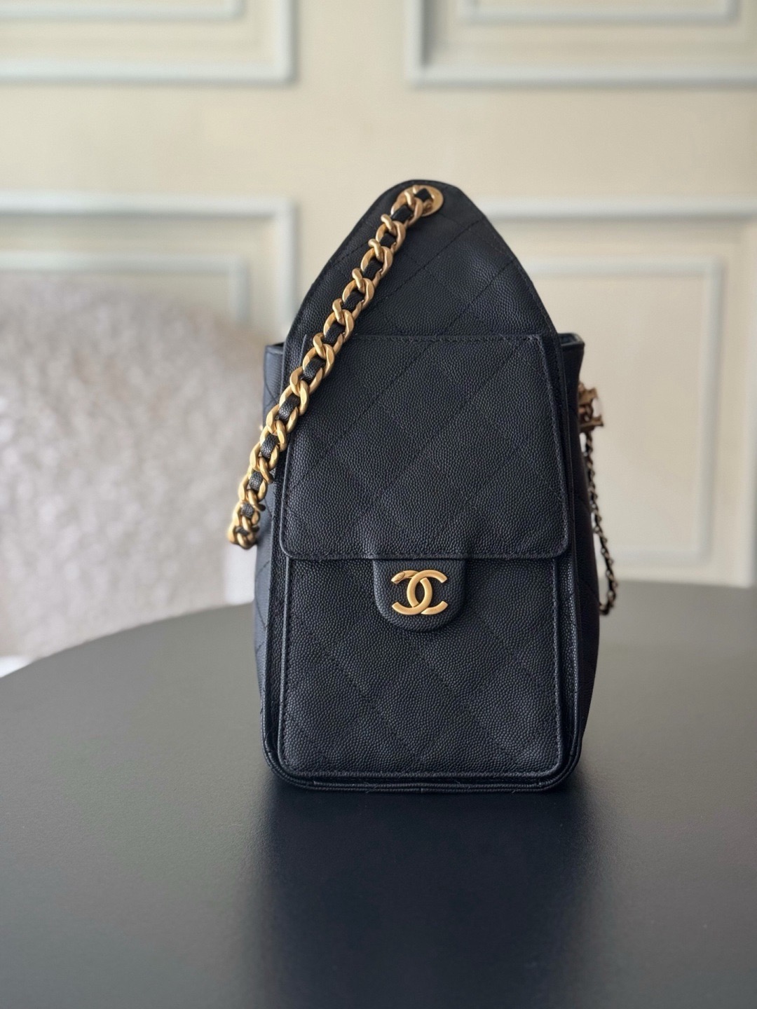 Chanel 25bag 25C Caviar leather black & gold small