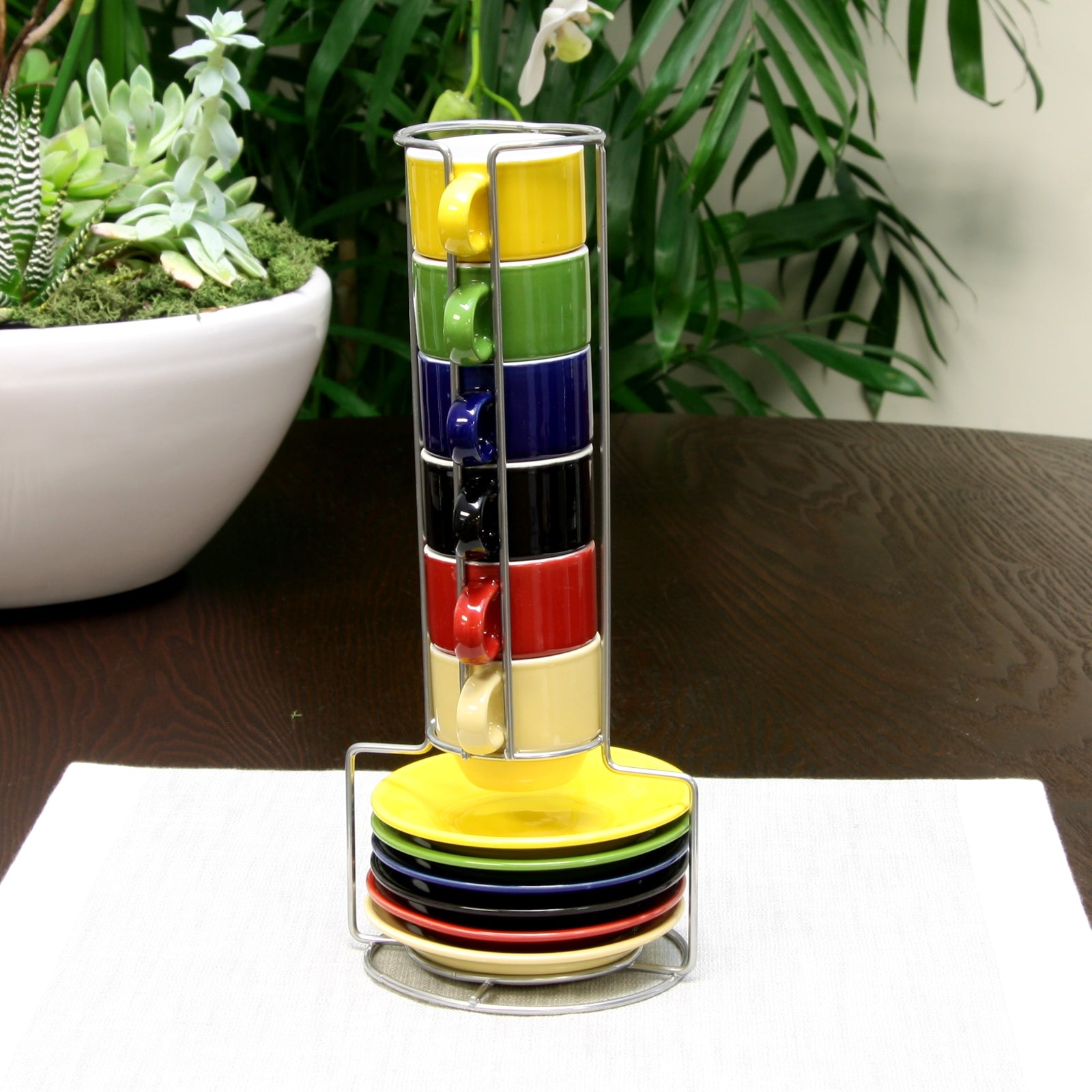 Gibson Home Sensations 13 Piece Stoneware Espresso Set with Wire Rack in Assorted Colors