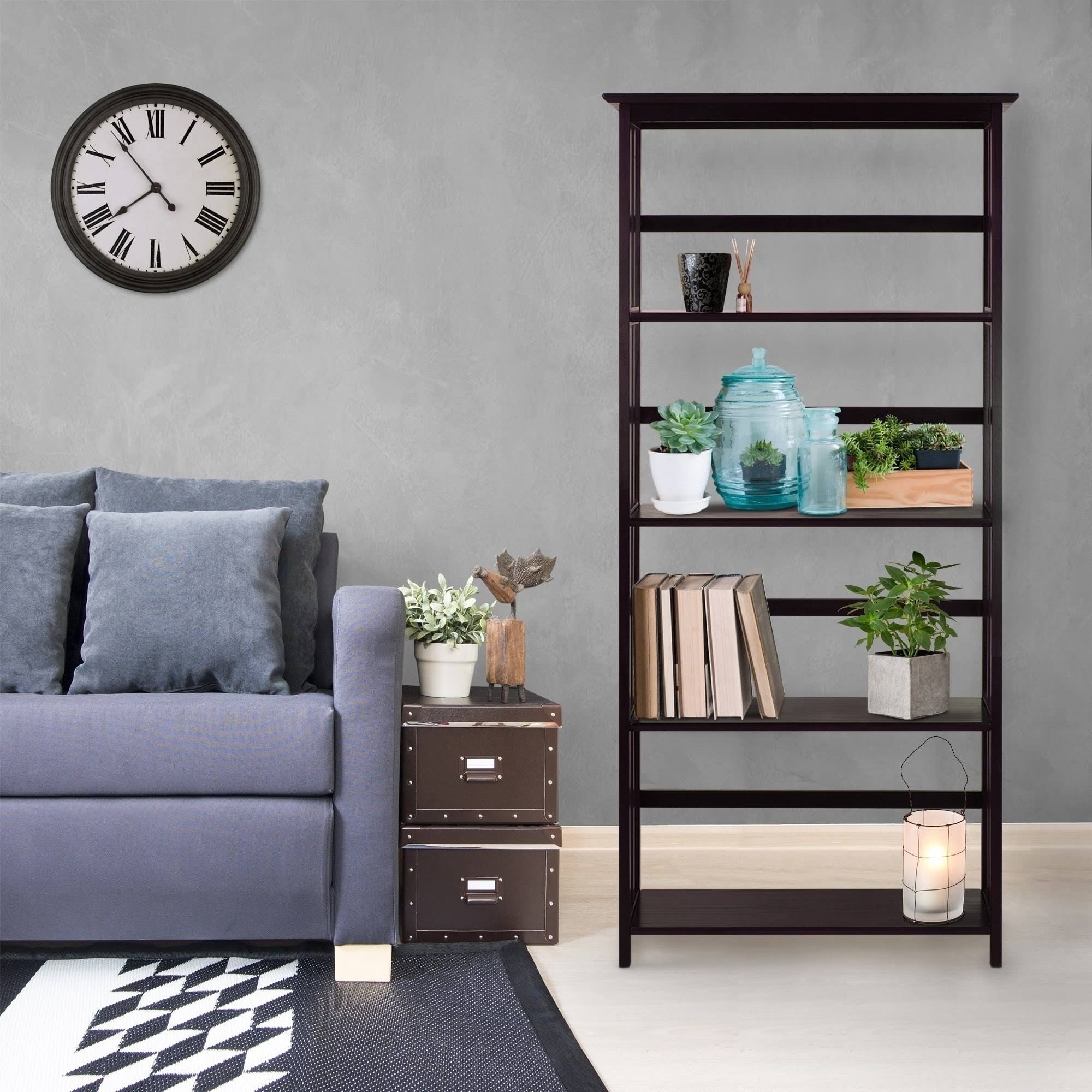 Mission Style 5-Shelf Bookcase-Espresso, Brown