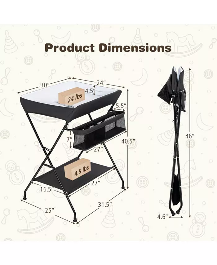 Slickblue Baby Storage Folding Diaper Changing Table