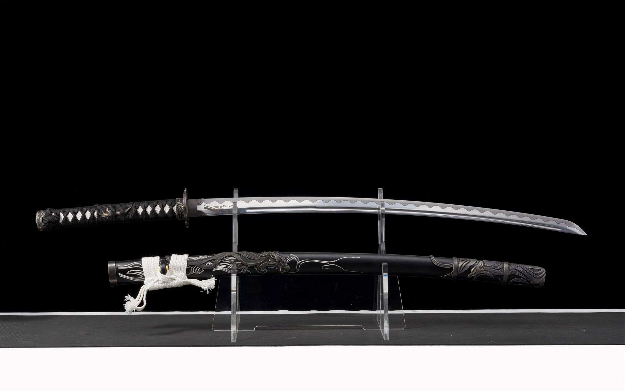 Ghost of Yotei Katana – Manganese Steel, Twin Wolf Tsuba, Full Tang