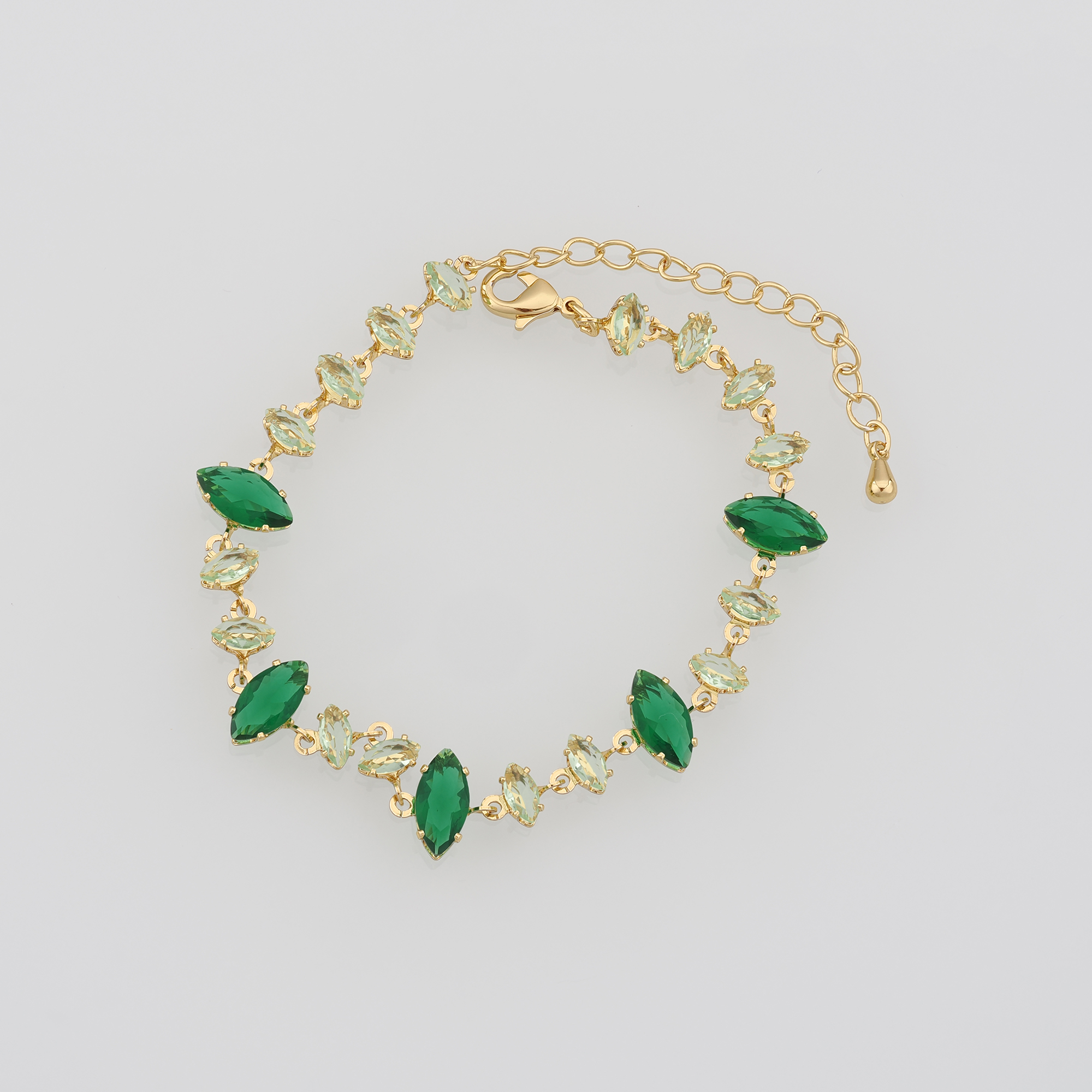 18K Gold Filled Oval Bracelet,Zircon Bracelet,Green Stone Bracelet,Adjustable Bracelet,Gift For Her