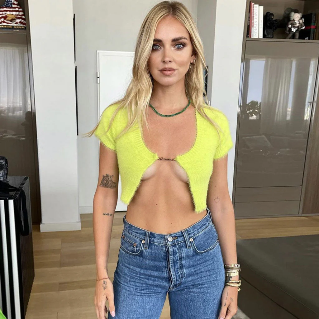 Cropped Fuzzy Cardigan with Plunging NecklineClistos