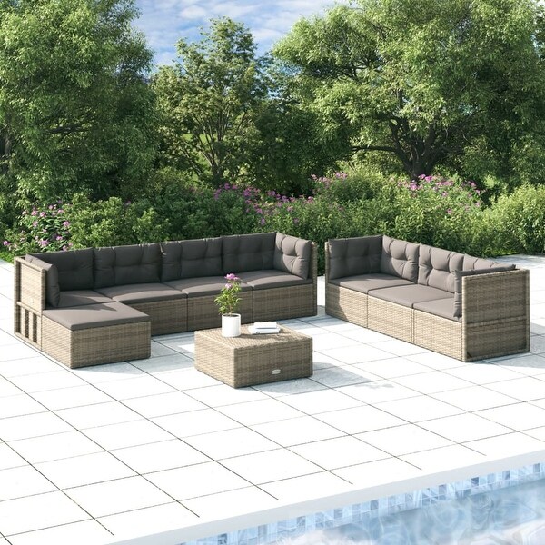 vidaXL 7 Piece Patio Lounge Set with Cushions Gray Poly Rattan