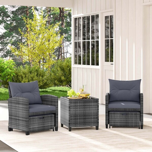 Costway 5 Piece Patio Rattan Furniture with 2 Ottomans and Tempered