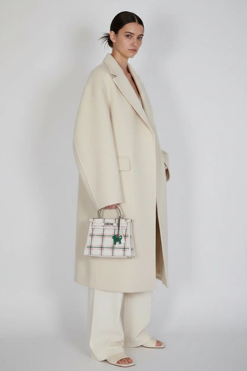 Hermès Kelly 25 Retourne Tartan Light Gris Pale Vert Moyen Bubblegum Swift Palladium Hardware