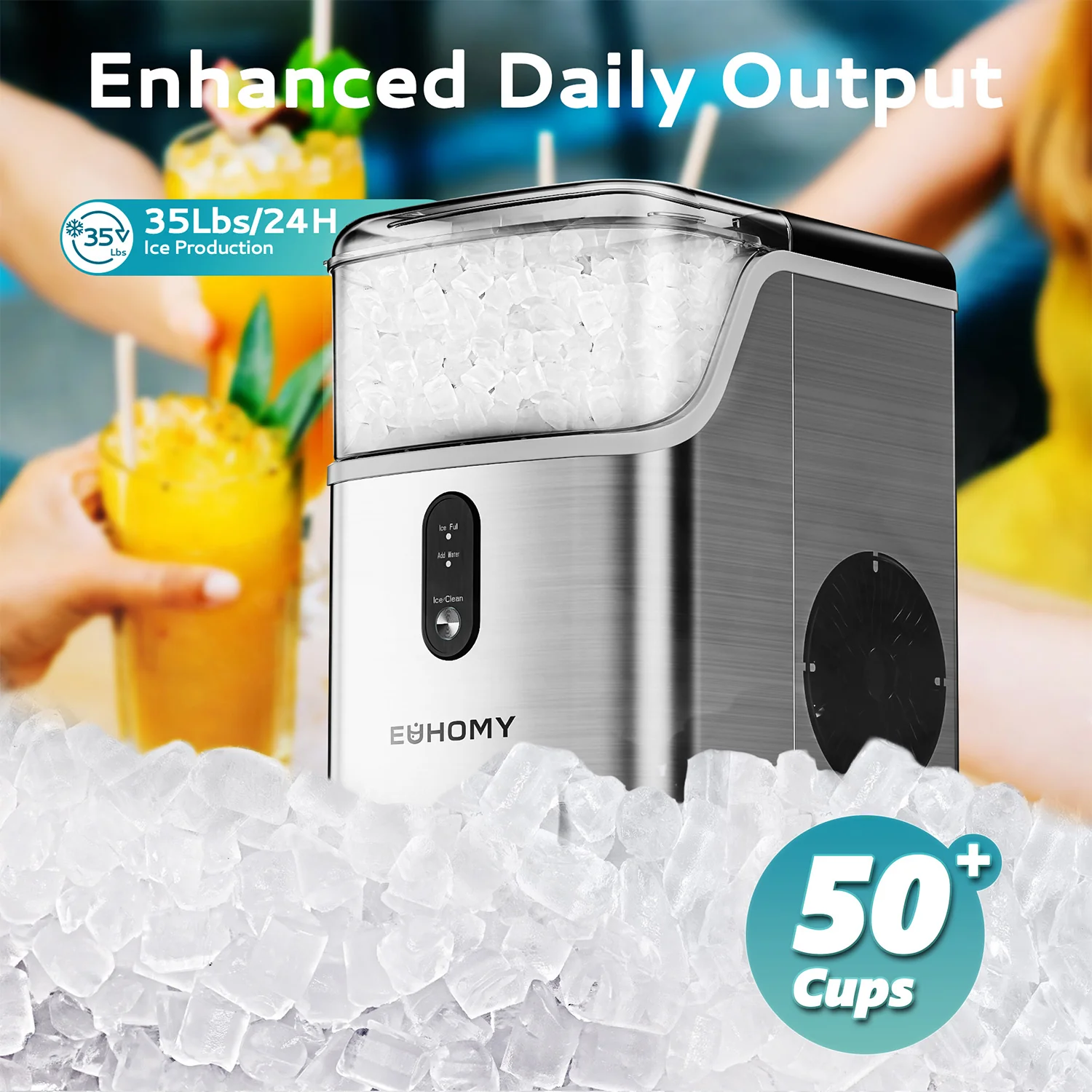 Pebble Ice Maker Machine with 35lbs/24H Soft Ice, Self-Cleaning