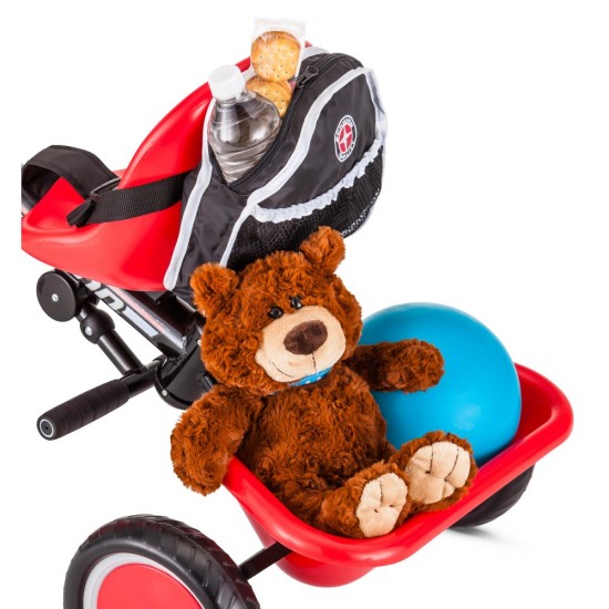 Easy-Steer Tricycle with Push/Steer Handle, ages 2 – 4, red & white, toddler bike